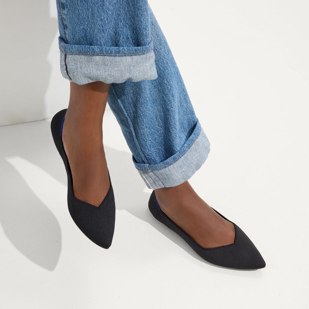 Rothy's The Point II Black Blue Washable Pointed Toe Flats Sz 7
